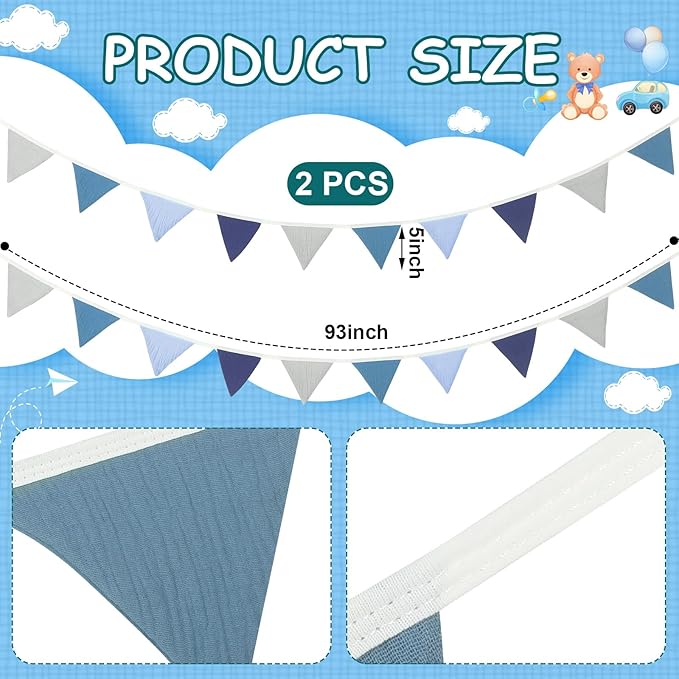 Oudain 15.5 ft Pennant Banner Flags, 2 Pcs Nursery Garland Triangle Bunting Flag Baby Banner for Nursery Decor Baby Birthday Boho Wedding Shower Party Event, Each 7.75 ft(Bright Color)