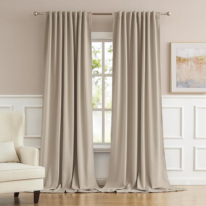 DUALIFE Room Darkening Curtains/Drapes 102 Inches Long, Light Blocking Privacy Draperies,52 inches by 102 inch,2 Panels,Rose Taupe