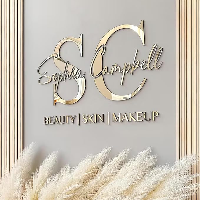 Custom Gold Acrylic Logo Sign for Business Salon or Office Wall Signage (Light gold)