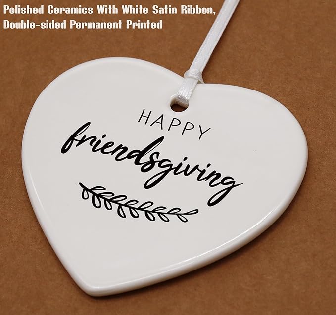 Happy Friendsgiving-Heart Shaped Ornament-Christmas Ornament Gift Fall,Autumn Harvest-Thanksgiving Dinner Decor-Table Setting Party Decor-Host Gift Friends Holiday Dinner Party