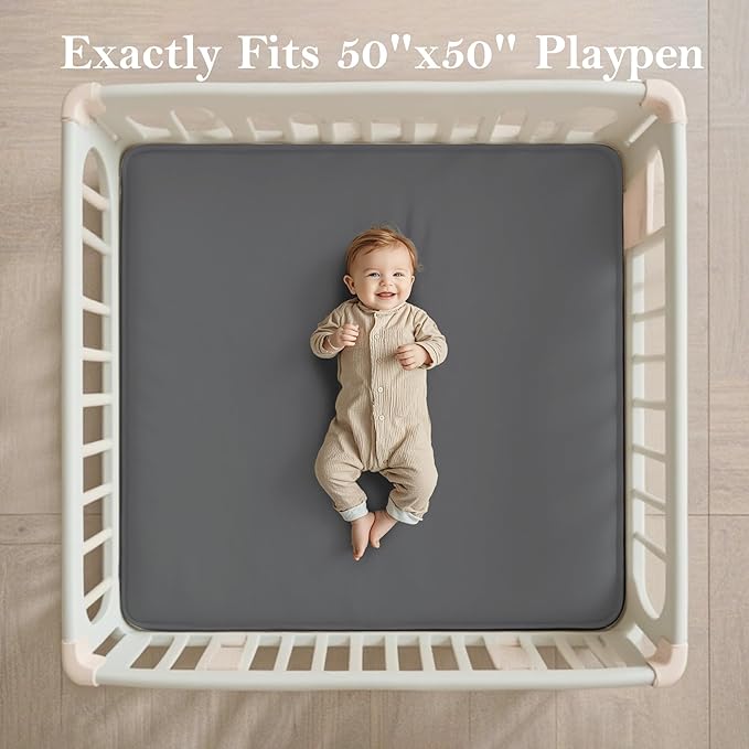 PapaMama Ultra Soft Baby Play Mat for Floor, 1.3" Thick Memory Foam 50x50 Playpen Mat with Non-Slip Backing, Coral Velvet Child Nursery Rug, Tummy Time & Crawling & Yoga Mat for Infant, Toddlers, Kids