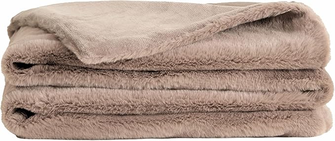 UnHide Lil’ Marsh - Faux Fur Blanket - Durable, Lightweight, Extra Soft Blanket - Machine Washable - Mocha Shar Pei, Small (50" x 60")