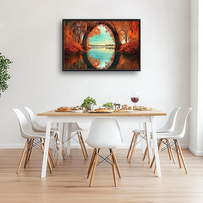 Olivine Fall Wall Art, Tree Pictures Wall Decor, Nature Landscape Painting, Autumn Forest Canvas Prints, Framed Artwork for Bathroom Bedroom Living Room Office Home Decoration 36"x24"