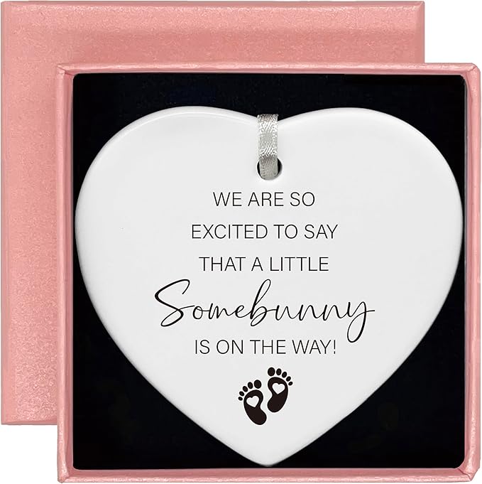 Heart Shaped Christmas Ornament-Pregnancy Announcement Gifts for New Grandparents Grandma Grandpa or Aunt or Uncle-Baby Coming Soon-Baby Reveal Keepsake-Ceramic Decor