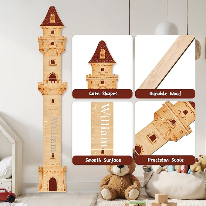 Personalized Name Growth Chart, Castle Height Chart, Customized Name Measuring Board for Kids Height 61.8" x 9.7"