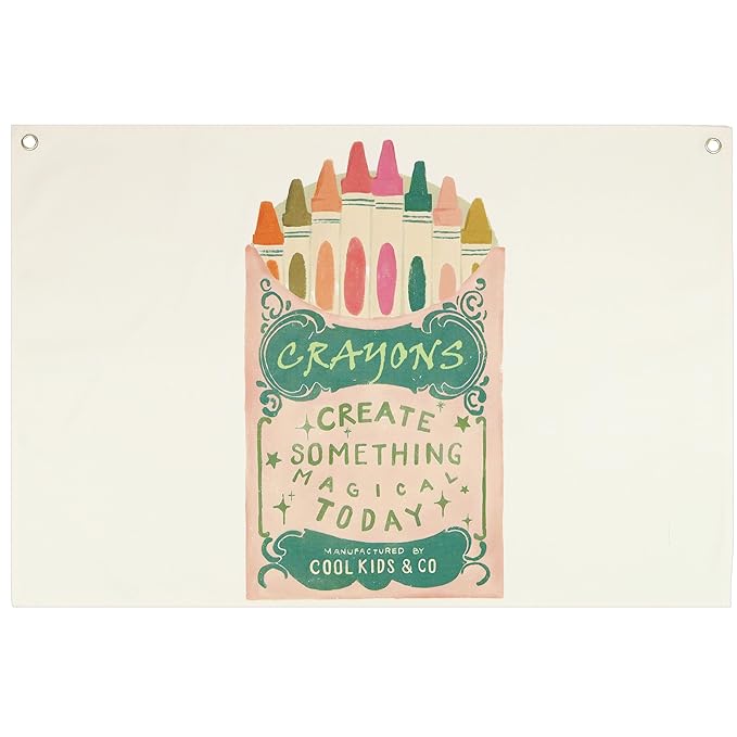 Kids Painting Training Rectangular Canvas Banner Flag Sign Poster Wall Decor Gift for Boys Girls,Practice Drawing Room Essential Gallery Nursery Classroom Playroom Wall Decor-Crayons Box Theme