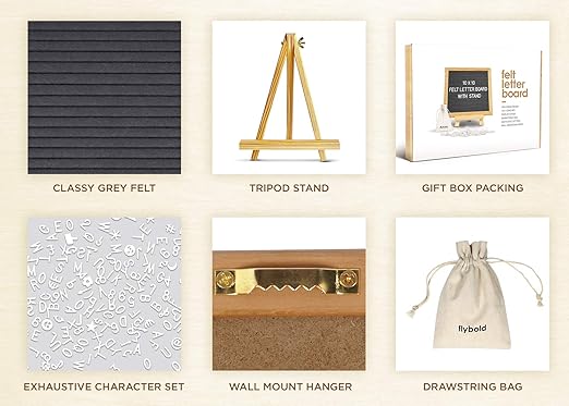 flybold Felt Letter Board - Baby Announcement Sign Board - Message board with 340 Letters Numbers Sign Adjustable Tripod Stand - Announcement Board for Birth - Small Word Grey 10x10 inch (Wall Mount)