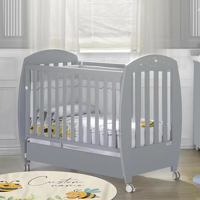Custom Baby Crib Bedding Set - Yellow Bee Design Personalized Name Baby Nursery Bedding 3 Pcs Set - Chic Soft Blanket, Fitted Sheet, Room Rug for Newborns Boys Girls Gifts