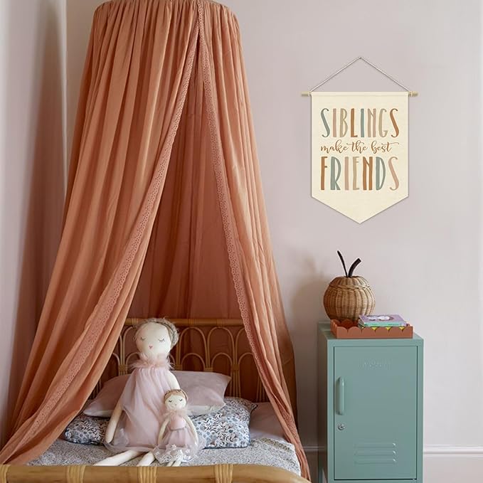 Kids Room Decor, Siblings Make the Best Friends Linen Canvas Banner, Kids Playroom Wall Hanging Pennant Flag Banner for Boys Girls Nursery Toddler Bedroom Play Room Decor, 15x11in