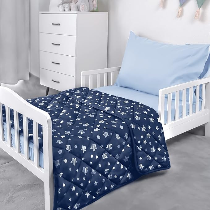 Baby Blanket for Boys and Girls, Soft Cozy Toddler Comforter Quilted with Navy Star Print, Ultra Soft and Comfortable Down Alternative Crib Comforter, 39x47 Inches