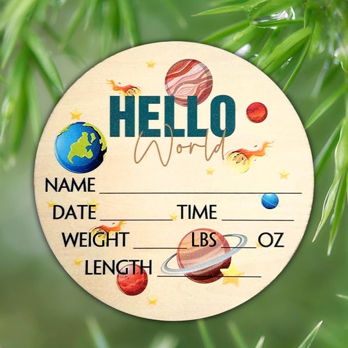 Hello World Newborn Sign 6" - Baby Announcement Sign for Hospital - Welcome Baby Sign - Announcement Board for New Baby - Birth Announcement Sign - Newborn Name Sign - Perfect for Baby Arrival (space 4)