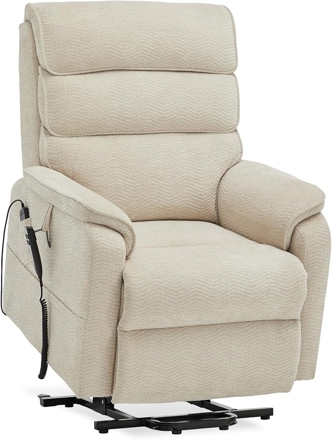 DYNOX 350 LBS Power Lift Recliner Chair for Elderly, Medium Size Dual Motor Lay Flat Infinite Positions Recliner with Heat & Massage(9188,Chenille,Beige)