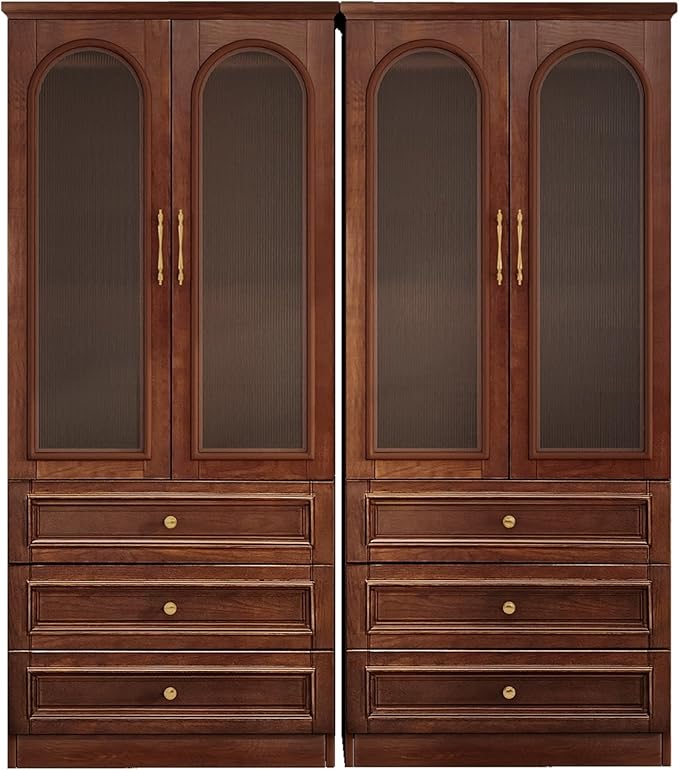 Solid Wood Wardrobe Closet:TemkTuek 70.87" Large Armoire,Clothing Storage Cabinet with Drawers,Mirror,Doors,Hanging Railsand Shelves,Vintage Freestanding,Bedroom,Cherry Finish(21-21)