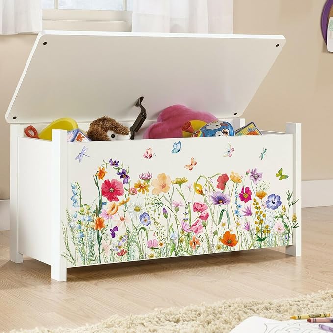 Colorful Flower Wall Sticker Floral Plant Grass Wall Decal Peel and Stick Flowers Butterfly Wall Art Mural Spring Wildflower Wall Sticker Decor for Bedroom Living Room