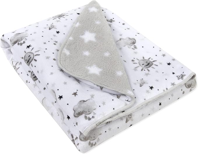 Sherpa Fleece Baby Blankets for Boys and Girls – Colorful, Reversible Baby Blankets for Newborns, Infants, Toddlers, and Nursery (Sunny & Starry Skies)