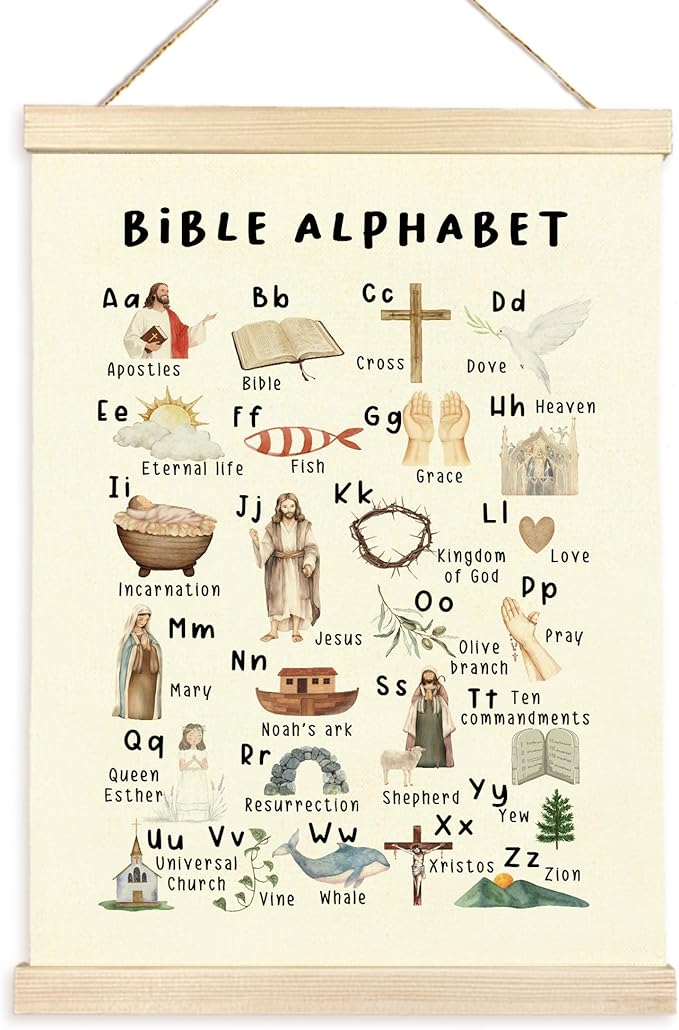 CGBHW Christian Bible Alphabet Poster Hanger Frame, Scripture Learning Educational ABC Posters Wall Art Hanging Decor for Toddler Kids Room Classroom Playroom Nursery Preschool，12x16Inch