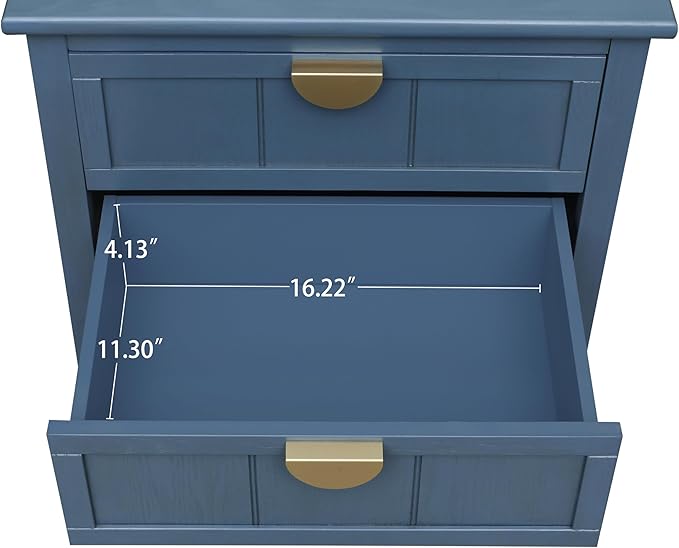 PElHONGET Nightstand with 2 Drawers, Accent End Table Mid Century Modern Side Table with Shelf Storage, Bed Night Stand with Metal Handles Wood for Bedroom, Living Room (Blue)