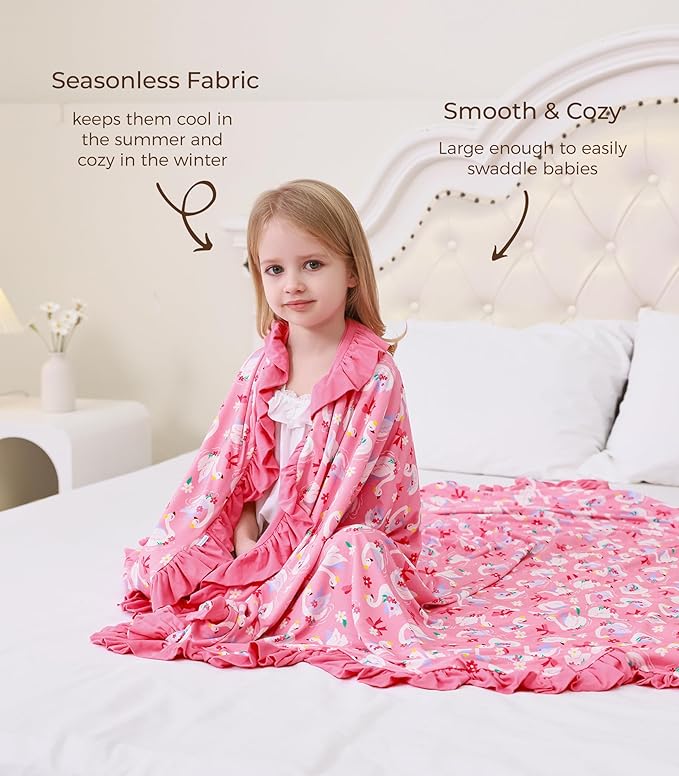 Premium Baby Blankets, Soft Viscose from Bamboo Blanket for Girls, Nursery Crib Bedding Quilt for Newborn and Toddler, Ruffle Blanket Cooling for Hot Sleepers, 50''x50'' Beautiful Swan