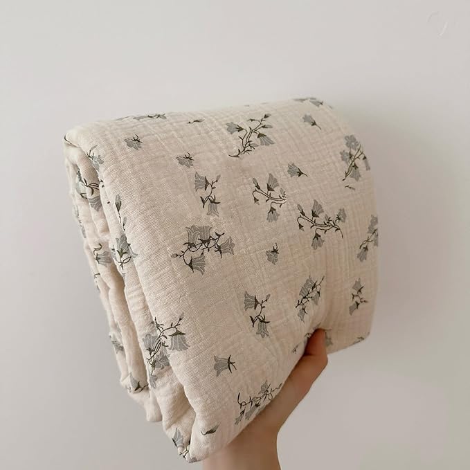 BuLuTu Large Muslin Toddler Blanket for Boys Girls Baby Bed Blankets Floral Print Swaddle Blankets Soft Breathable Toddler Crib Quilt, All Seasons,Hyacinth Pattern,47"x51"