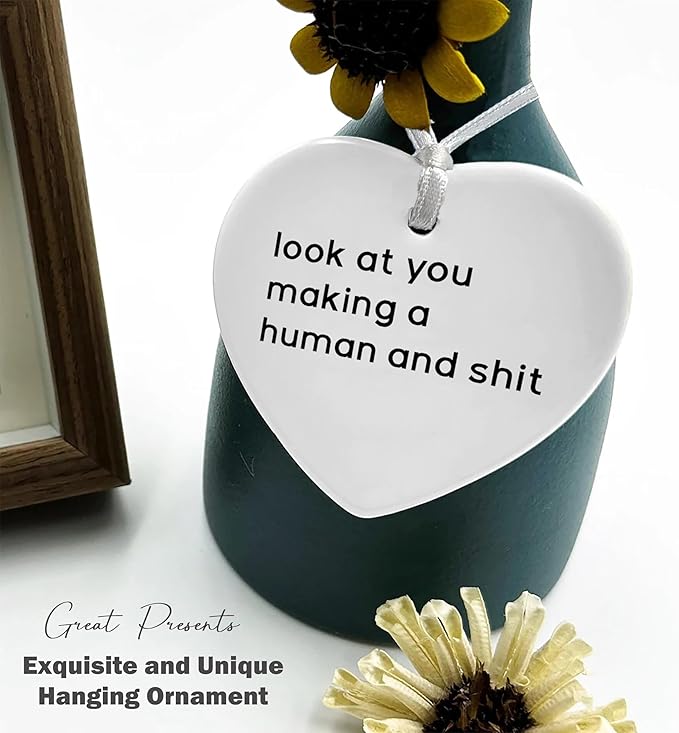 Heart Shaped Christmas Ornament-First Time Mom Gift-Look at You Making a Human Keepsake-New Parents Present for Expecting Mother Mama to Be-Gender Reveal Baby Shower Decor-Ceramic Ornament