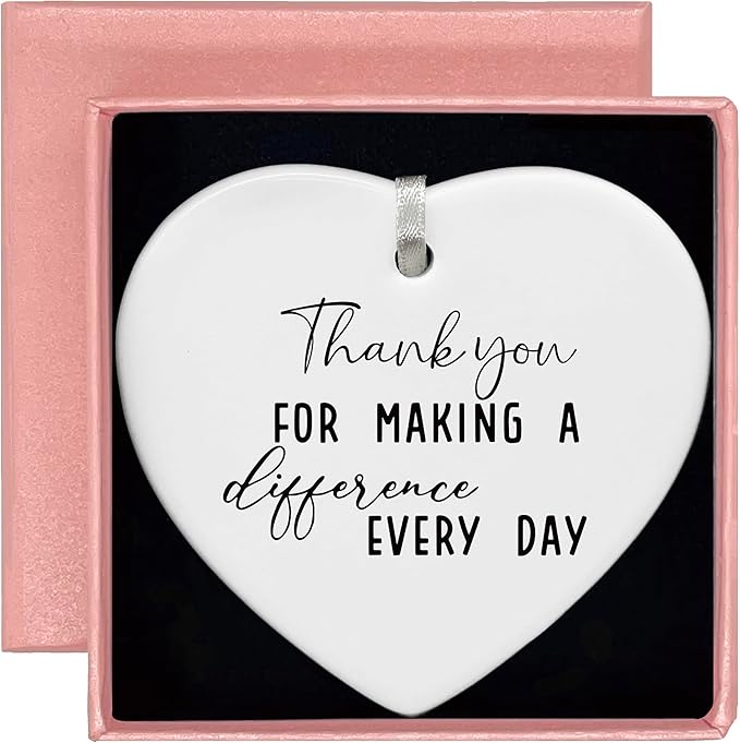 Heart Shaped Christmas Ornament-Teacher Appreciation Gift-Thank You for Making a Difference Every Day-Birthday Teachers Week Inspirational Keepsake Heart Ornament for Classroom