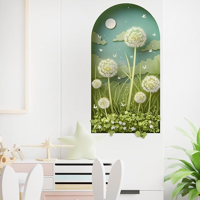 Dandelions Wall Decals Removable Flowers Vinyl Stickers for Nursery Living Room and Bathroom 3D Botanical Decor Peel and Stick Wall Art