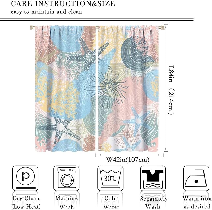 Nautical Blackout Curtain Beach Theme Starfish Seashell Nautical Rustic Ocean Sea Vintage Retro Coastal Summer Bedroom Set 2 Panels,84x84 Inches