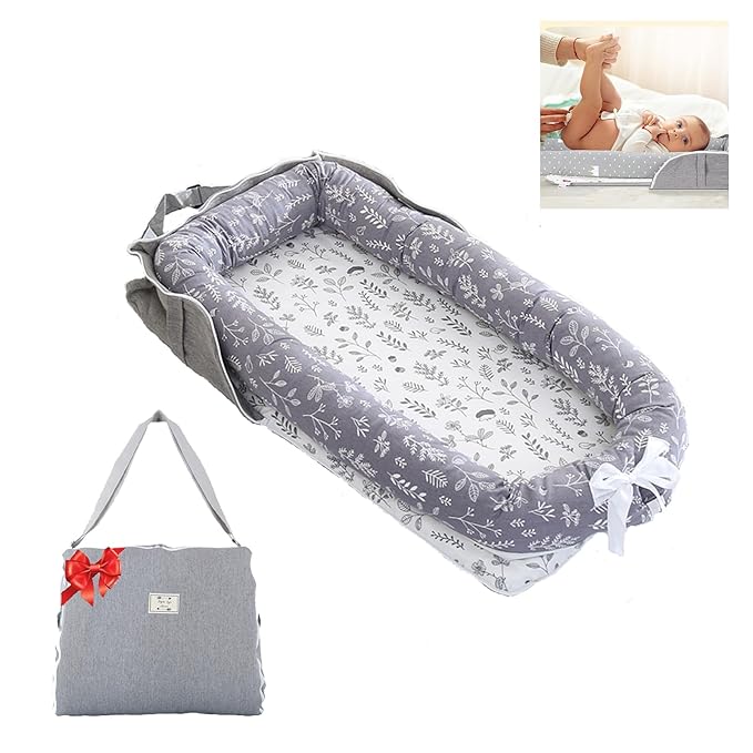 Baby Lounger for Newborn Portable Bag,Baby Play Mat Tummy Time with Strap,Awake-Time Pad Newborn Lounger Adjustable to 0-24 Months Home Travel(Ghostly Grass from Birth)