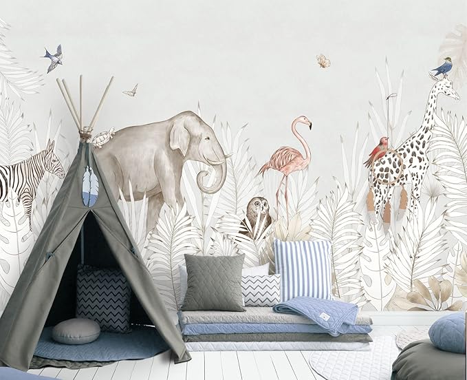 Elephant Zebra Animal Nursery Wallpaper Wall Mural 103" x 69"