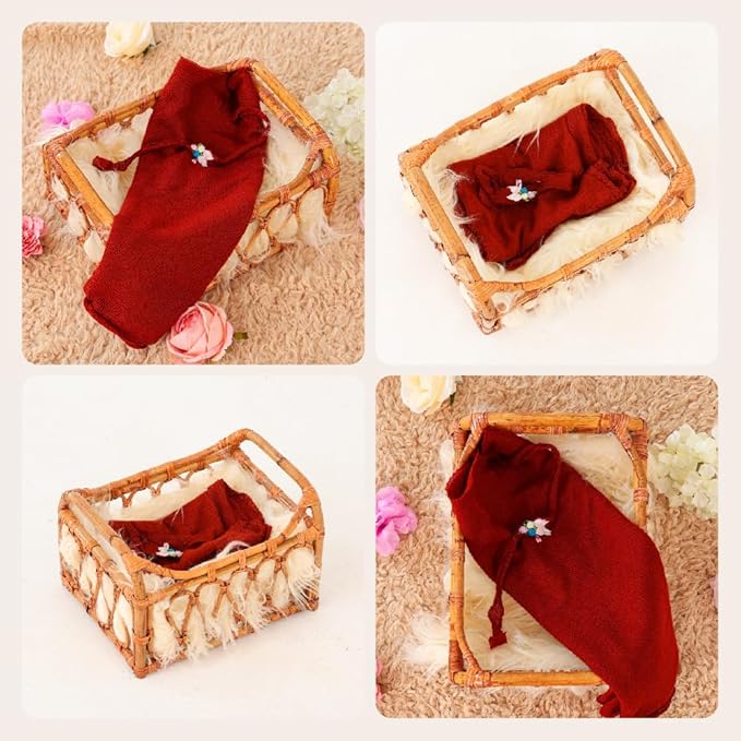 Kate Newborn Photography Props Rattan Basket Bed Handcrafted Baby Bed Posing Props for Baby Photography Photoshoot
