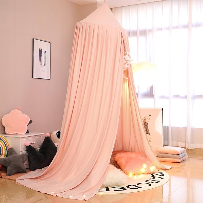 Extra Large Kids Bed Canopy for Girls Boys Bedroom Decor, Crib Nursery Hanging Light Blocking Reading Nook (Coral Pink)