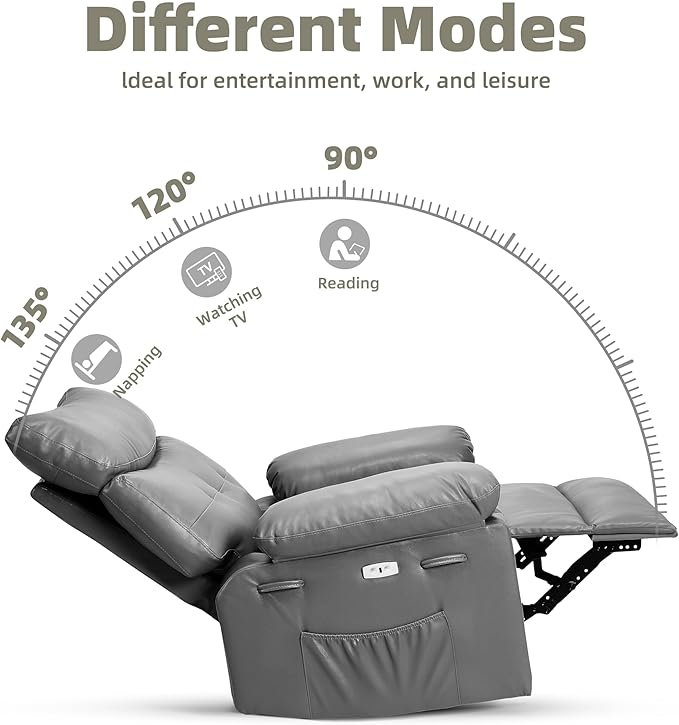 GarveeHome Oversized Power Rocker Swivel Recliner Chair - Heat and Massage, Extra Wide Electric Recliner Ergonomic PU Leather Single Sofa, Tall Back, Padded Seat, Lazy Chair for Living Room