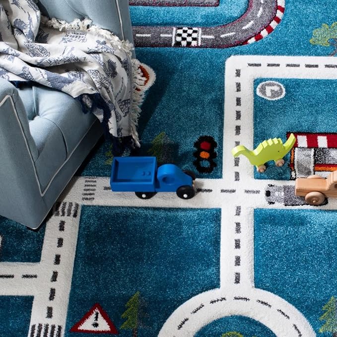SAFAVIEH Carousel Kids 100 Collection Runner Rug - 6' Runner, Turquoise & Ivory, Transitional Design, Stain Resistant, Ideal for High Traffic Areas in Hallway, Bathroom & Kitchen (CRK192K-26)