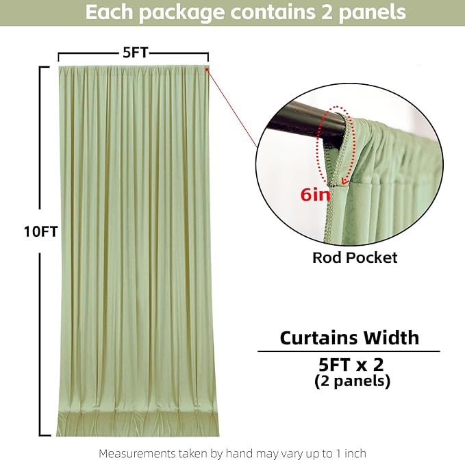 10x10FT Sage Green Backdrop Curtains for Wedding Parties, Wrinkle Free Photo Backdrop Curtains for Wedding Birthday Party Baby Shower, Fabric Drape with Rod Pockets 5ft x 10ft, 2 Panels