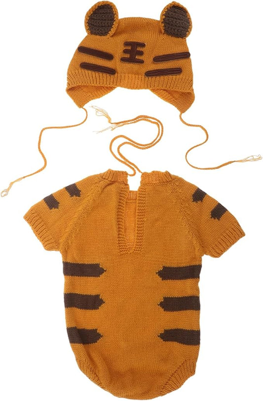 LOGOFUN Baby Tiger Romper with Hat for Photo Shoot Soft Newborn Jumpsuit Children Costume 1-6 Months Photography Prop