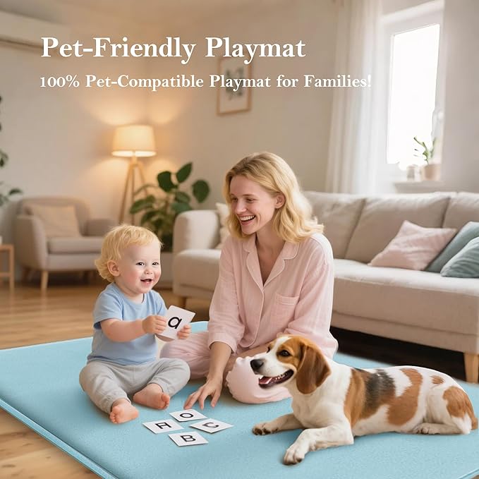 PapaMama Ultra Soft Baby Play Mat for Floor, 1.3" Thick Memory Foam 50x50 Playpen Mat with Non-Slip Backing, Coral Velvet Child Nursery Rug, Tummy Time & Crawling & Yoga Mat for Infant, Toddlers, Kids
