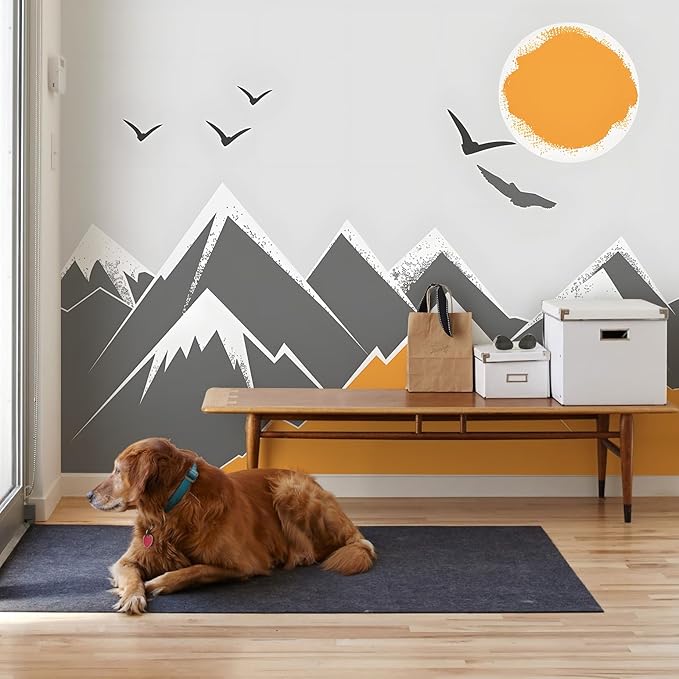 AM AMAONM 63x89.8inch Large Abstract Snowy Mountain Wall Decal, Warm Earth Tones, Watercolor Mountain Sun Wallpaper, Removable Wall Contact Paper Mural for Nursery Living Room Background