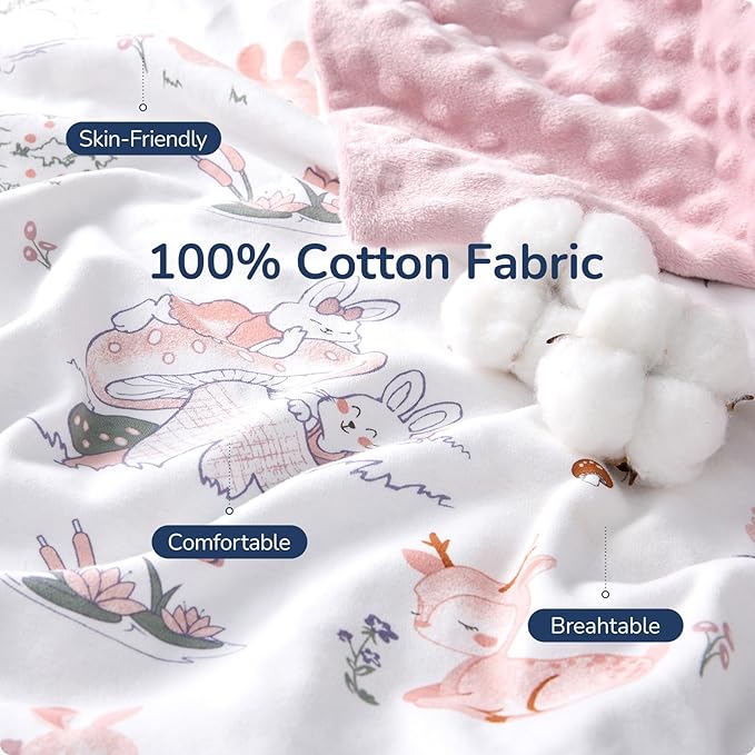 Baby Blankets for Girls, Reversible Super Soft Blankets for Toddlers with Cotton Front and Dotted Fleece Backing, Lightweight and Warm Crib Blanket for All Seasons 30"x40"(Bunny)