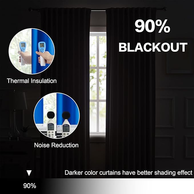 DUALIFE Royal Blue Curtains Room Darkening Curtains，Rod Pocket and Back Tab Thermal Insulated Drapes 52x96 Inch，2 Panels