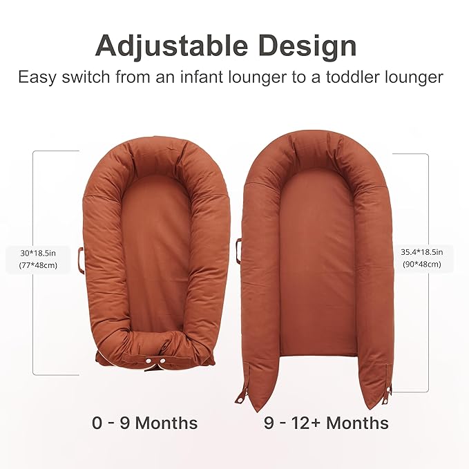 CooCooBaby Deluxe Infant Lounger, Baby Nest Cover for Baby Girls & Boys, Newborn Essentials for Baby 0-12 Months, 100% Cotton (Gingerbread)