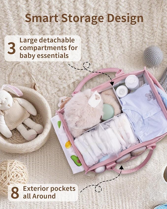CEI-CEI Baby Diaper Caddy Organizer with Handle, Large Portable Nursery Storage Basket for Newborn Essentials, Changing Table and Car Organizer, Gift for Baby Shower