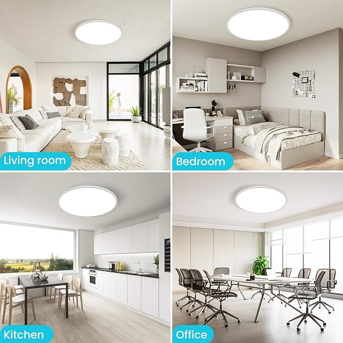 libtit 16.5 Inch LED Ceiling Light, 3Pack 4200LM 36W Large & Bright Flush Mount Lighting Fixture, 3000K/4500K/6000K White Round Flat LED Ceiling Lamp for Bedroom Kitchen Livingroom Office