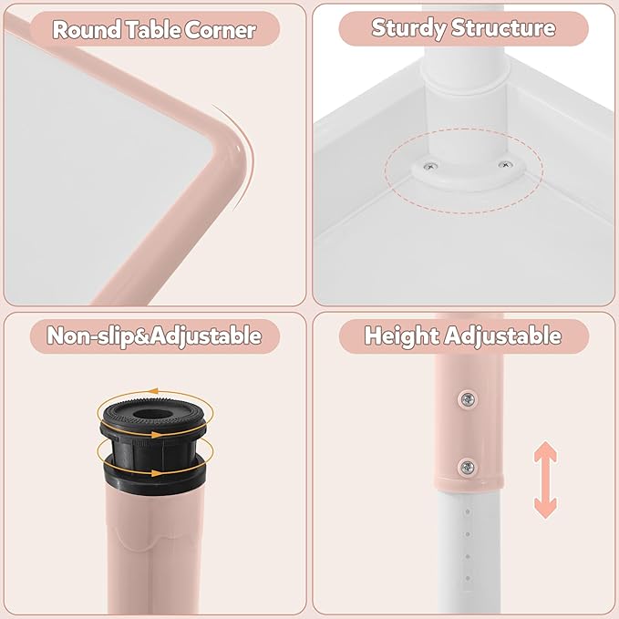 Adjustable Kids Table & Chairs Set for Ages 3-8 | 31.5"x23.6" Easy-Clean Activity Table | Meets ASTM/CPSC Standards for Daycare, Homeschool & Playroom (Pink, 4 Chairs)