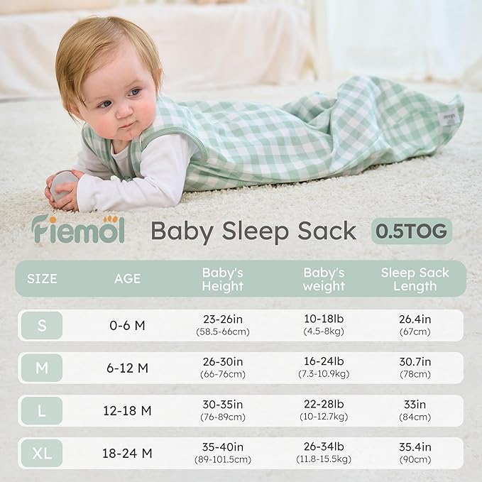 Baby Sleep Sack 0-6 months, 100% Cotton Sleeping Sack for Newborn and Infant, 3 Pack Baby Wearable Blanket, 0.5 Tog Lightweight Double Zipper Sleep Bag Small Green Forest Bear