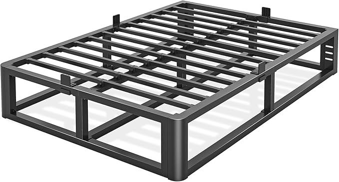 Metal Heavy Duty 14 inch Queen Bed Frame with Rounded Corner and Headboard Hole Mattress Retainers 3500 LBS No Box Spring Needed Platform Noise Free Easy Assembly