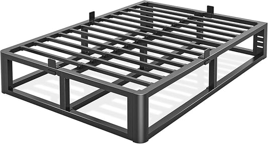 Metal Heavy Duty 14 inch Queen Bed Frame with Rounded Corner and Headboard Hole Mattress Retainers 3500 LBS No Box Spring Needed Platform Noise Free Easy Assembly