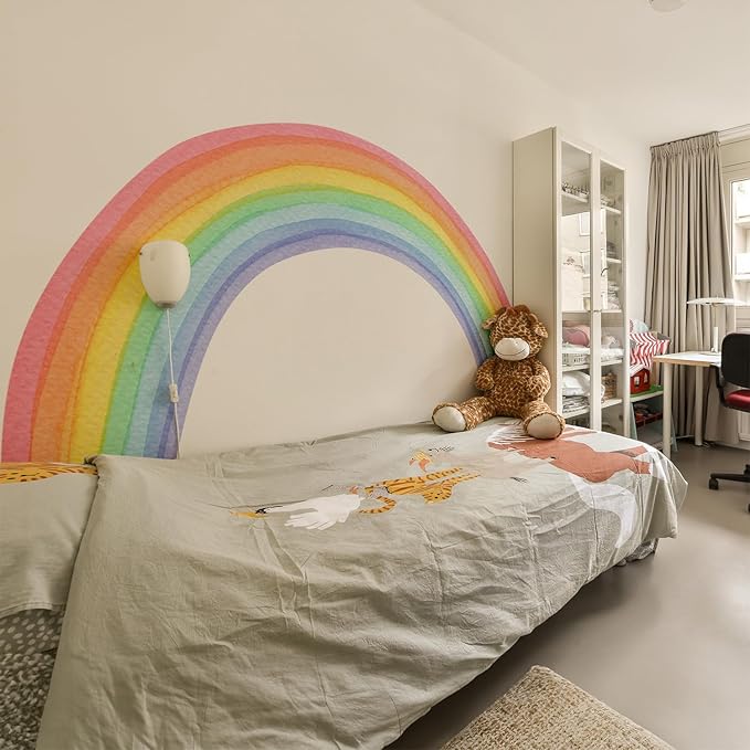 Watercolor Rainbow, Sun, Polka Dots Wall Decal for Kids Room, Nursery, Baby Room Decor, Polka Dots Mural, Rainbow Wallpaper (Rainbow, XLarge)