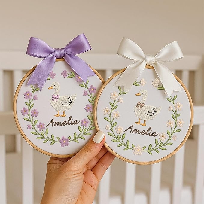 Personalized Baby Name Sign Welcome Baby Announcement Sign Newborn Baby Embroidery Hoop with Bows Baby Hospital Name Sign Custom Infant Baby Name Baby Shower Gifts (06)