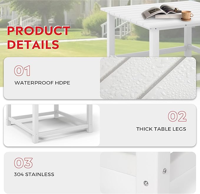 Costaelm Paradise Kids 5-Piece HDPE Outdoor Square Patio Dining Table and Chairs Set, White