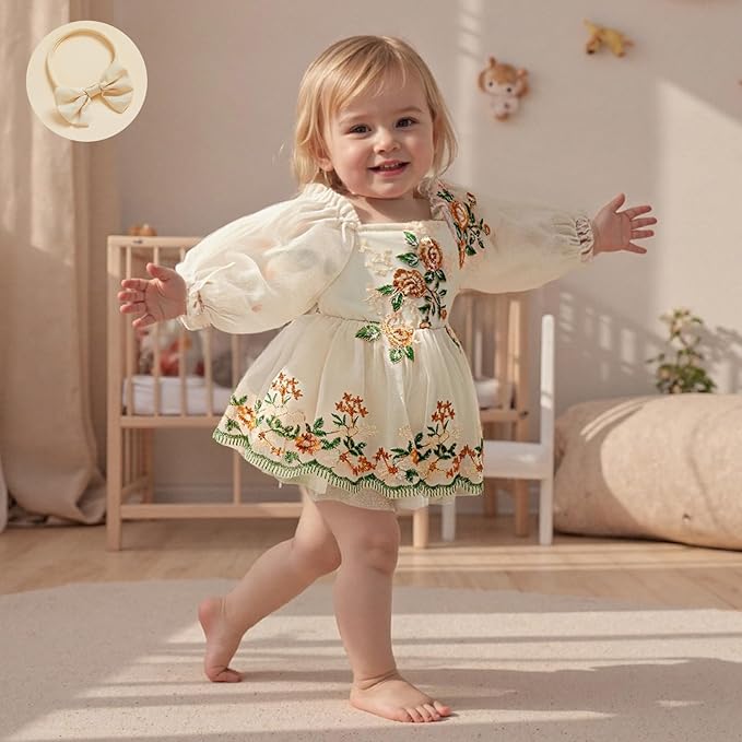 Giraropa Baby Girl Fall Winter Clothes Long Sleeve Romper Dress + Socks + Headband Newborn Infant Cute Casual Outfits
